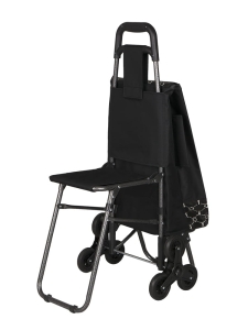 Wózek na zakupy schodowy z krzesłem na gumowych kołach potrójnych 3KS 01
