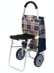 Wózek aluminiowy na zakupy z krzesłem składany KRATA Granatowy 